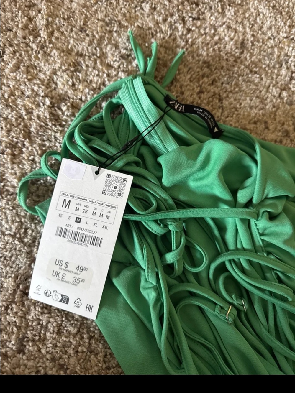 NWT Zara Draped Open Back Dress in Mid-green size Medium - Picture 11 of 12